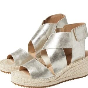 Eileen Fisher Willow Metallic Espadrille Wedges 9.5